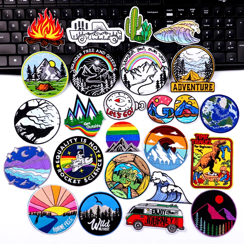 Camping/Adventure Patch Iron On Patches For Clothing Sticker Mountain Hiking Patch Outdoor Embroidery Patches On Clothes Sew DIY