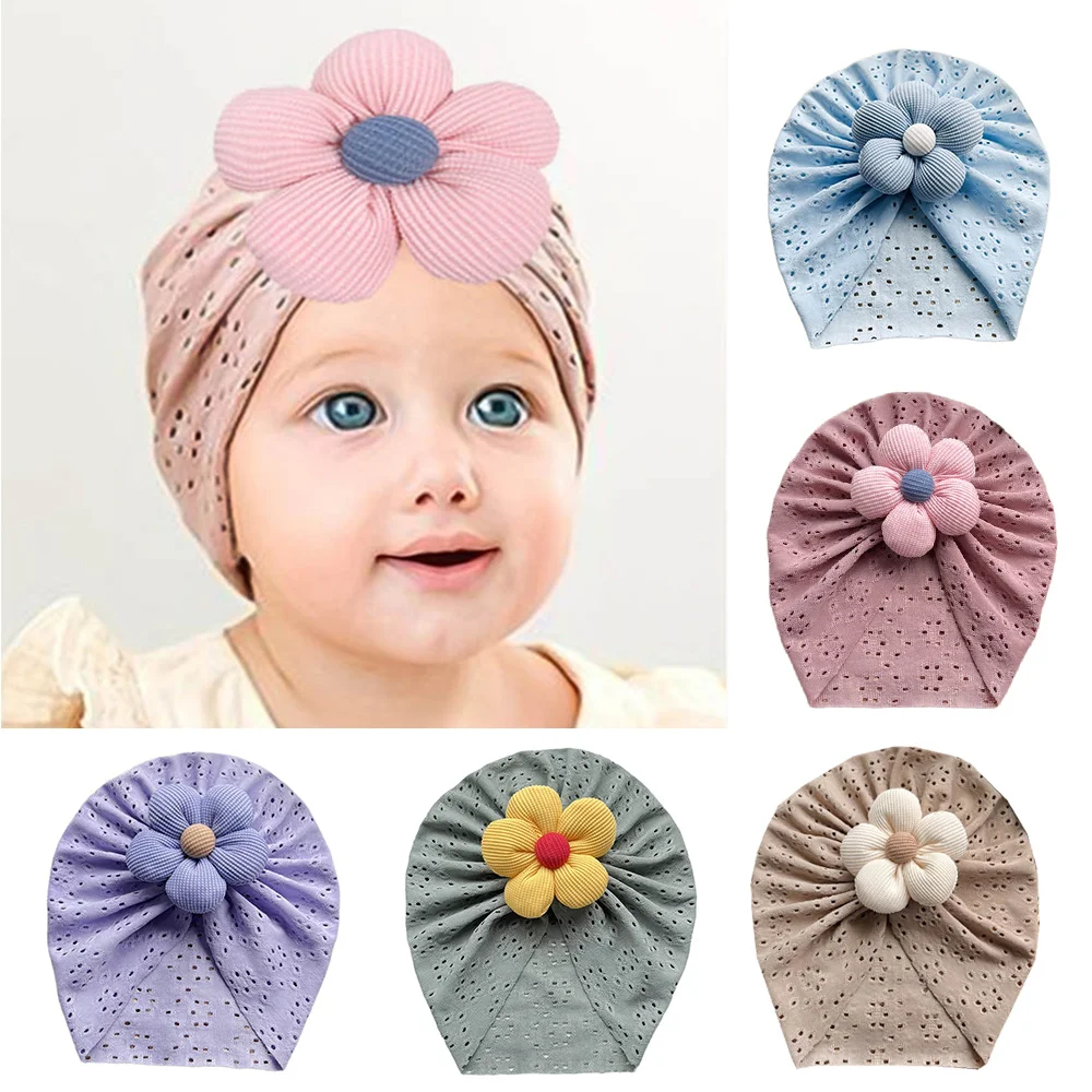 Lovely Flower Baby Hat  Newborn Turban Baby Girl Cap Hollow Elastic Headwraps Cute Headbands Infant Beanies Cap Hair Accessories