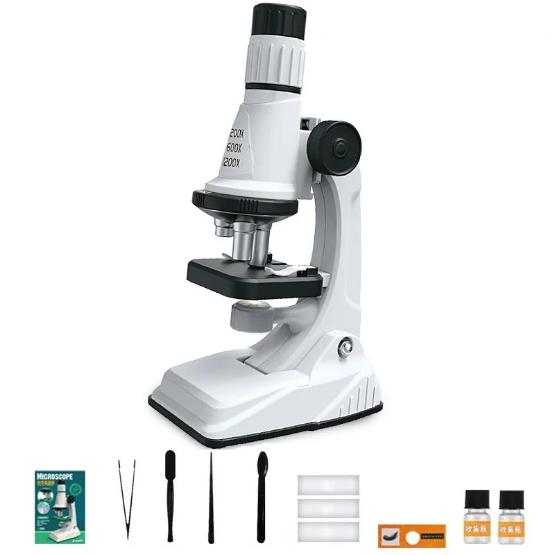 Kids Microscoop Kit 200X-1200x Draagbare loep Biologische Wetenschap Stem Speelgoed School Educatief Zakmicroscoop met LED Licht