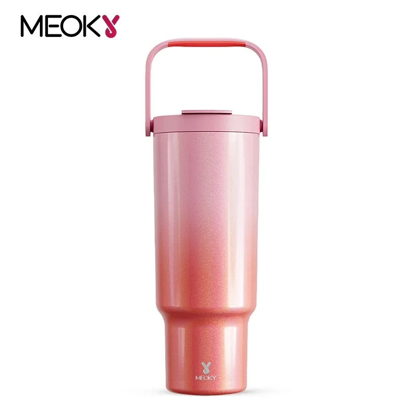 

Meoky 40oz Red Pink Tumbler Handle Straw Lid Stainless Steel Vacuum Insulated Coffee Mug Double Wall Thermal Iced Travel Cup