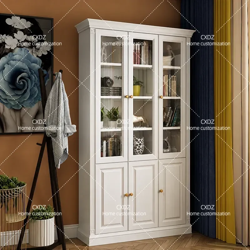 Modern Simple Floor to Ceiling Bookcase with Glass Door Modular Shelving Unit for Small Apartment Whole Wall Custom Storage
