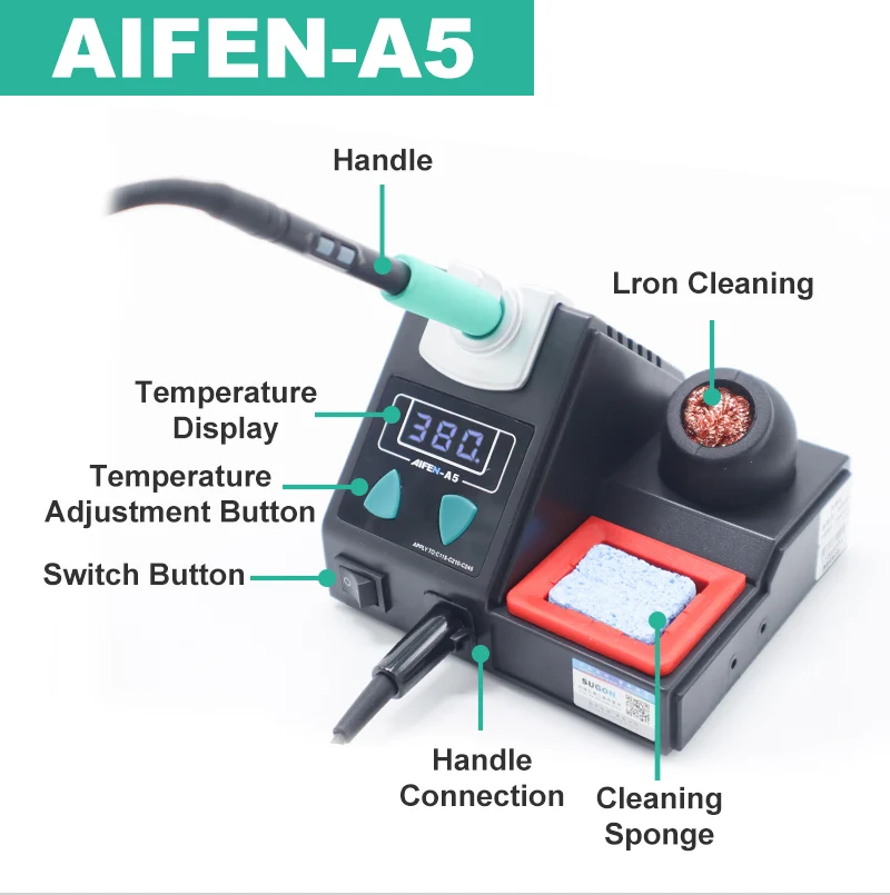 AIFEN A5 Soldering station Compatible Soldering iron Tips C210 245 C115 Handle Soldering and rework station Electronic tooL