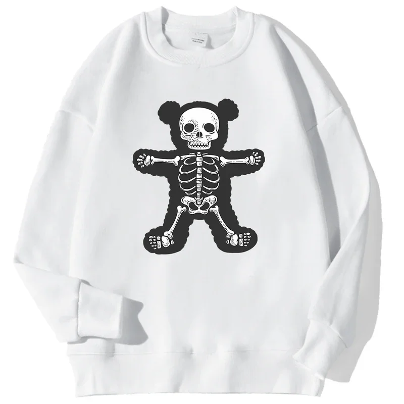 The Skeleton Of A Full Teddy Bear Printed Men Pullovers Casual Big Size Hooded Warm Fur-Liner Sweatshirts Simple S-Xxl Tracksuit