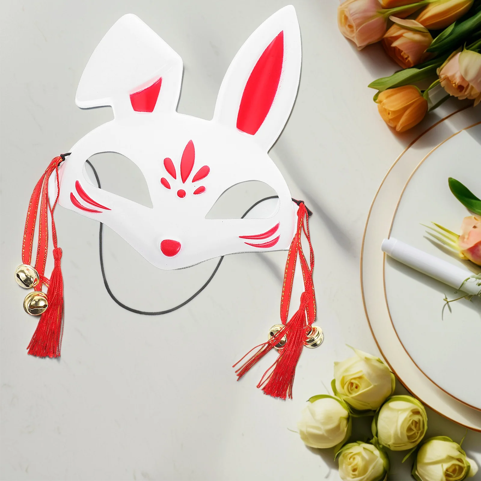 Maska Wielkanocnego Królika dla Dzieci, Uroczy Królik, Półmaska, Trwały Plastik, Zdobiona Dzwoneczkami, Maskarada, Impreza Wielkanocna