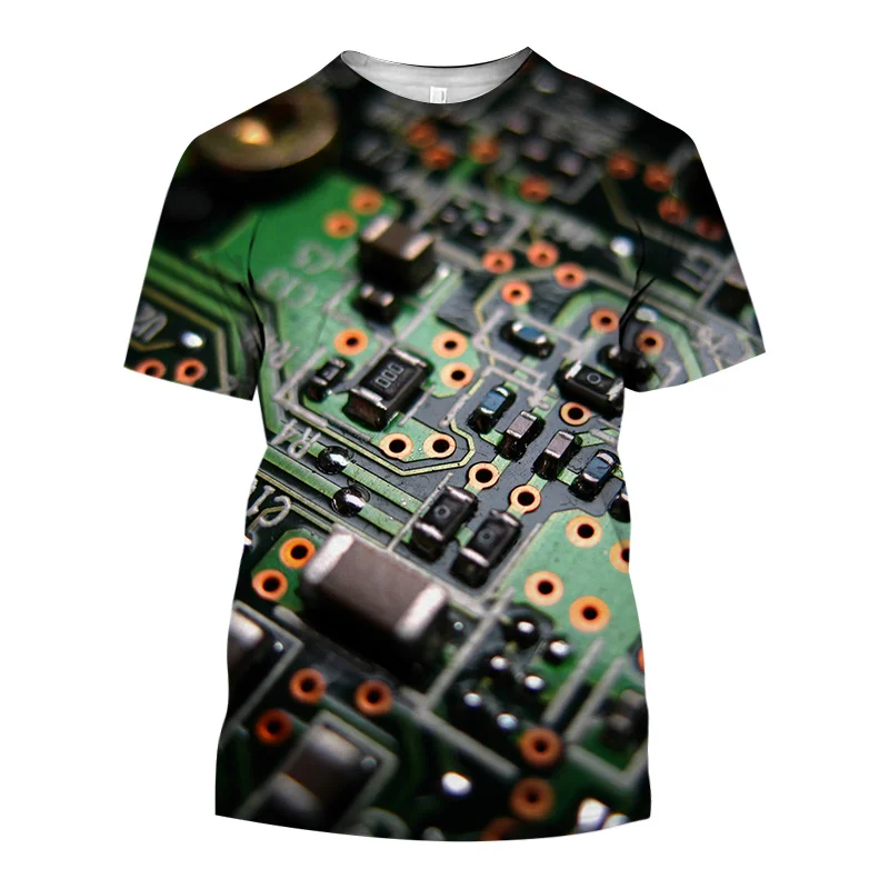 Funny 3D Electronic Chip CPU Graphic T Shirt for Men Clothing Tee Shirts Circuit Board Motherboard Mainboard Short Sleeved Tops