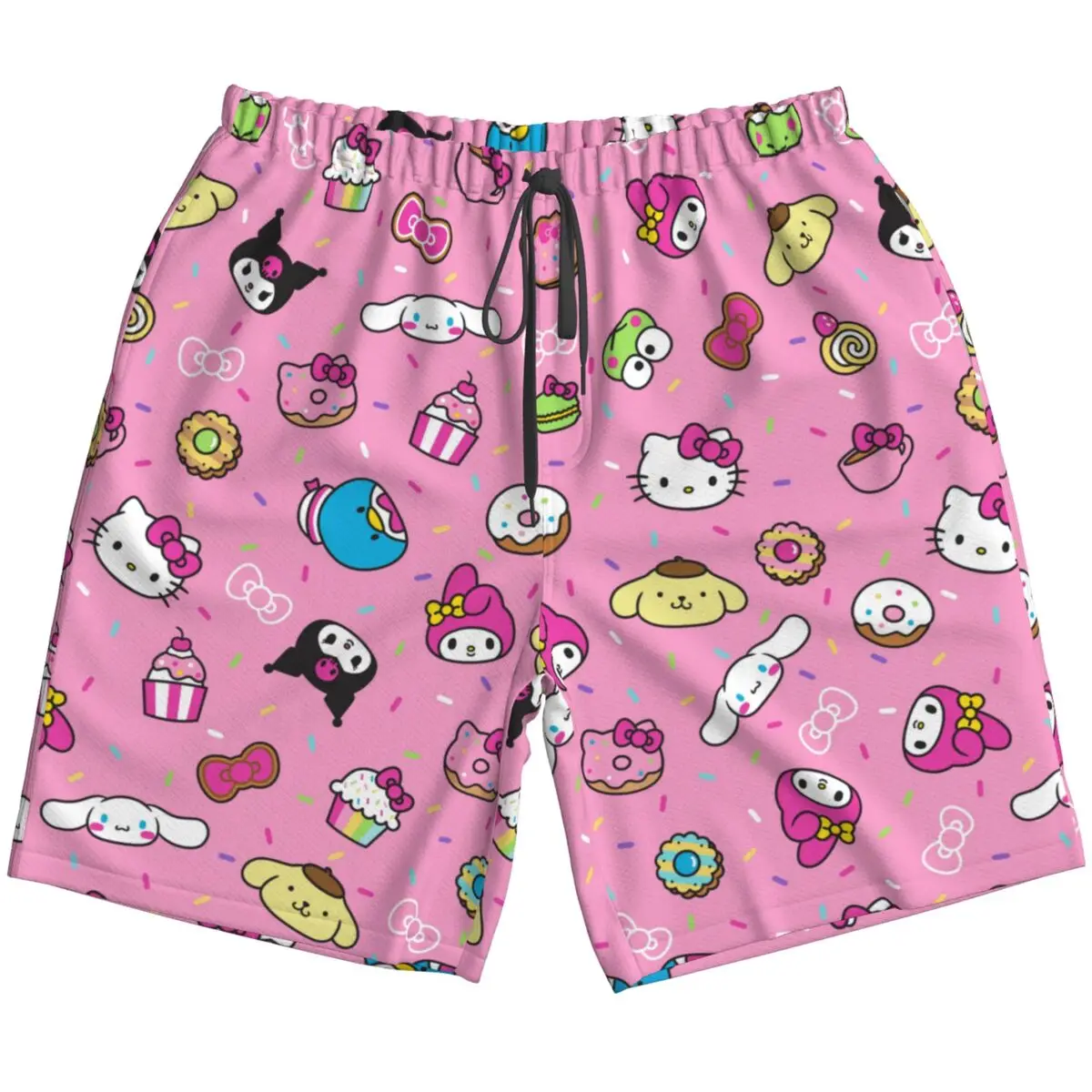 Sanrio Characters Men's Swim Trunks Quick Dry Hello Kitty Kuromi Bathing Suit Board Shorts Mesh Lining Beach Swimwear