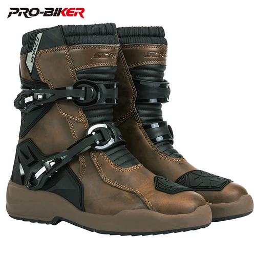 Botas de Motocross de piel de vaca SCOYCO, Botas impermeables para motocicleta, zapatos de Moto de carreras para hombre, Botas portátiles, zapatos de Moto