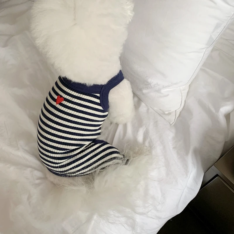 Sarı Çizgili Köpek Giysileri Yaz Ince Bodysuit Pet Nefes Taşıyıcı Pantolon Teddy Bichon Frise Dört Bacak Elbise