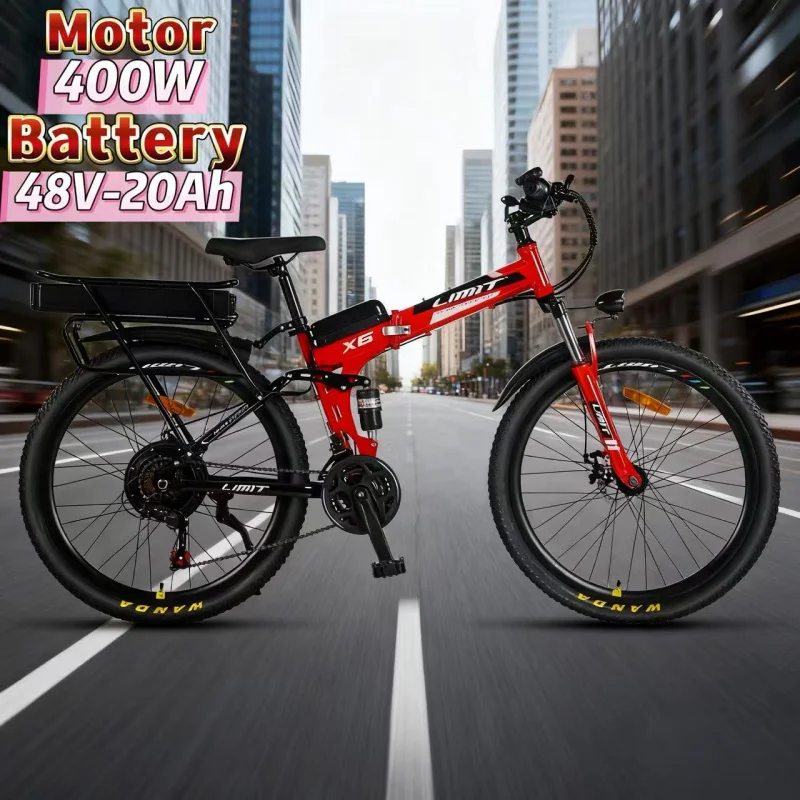 

26-inch foldable E-Bike, 400W brushless motor disc brake electric bicycle, 48V-20AH battery adult urban electric moped