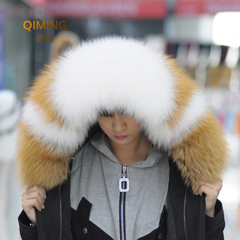 Woman 100% Real Fur Collar For Coats Luxury Warm Natural Fox Winter Scarf Women Large Fur Scarves Male Jackets 75cm 80cm 85cm