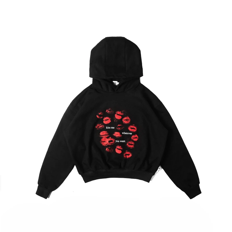 Y2K fashionable Harajuku hoodie streetwear oversized Lips pattern letter print tops casual wear Gothic women vintage sweatshirts