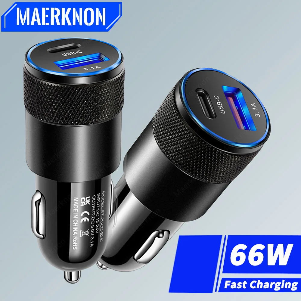 66W Car Charger USB Type C Fast Charging PD Car Phone Adapter for iPhone 15 14 13 12 Xiaomi Xiaomi Samsung S22 Quick Charge 3.0