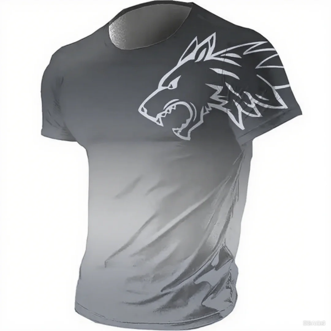 

Men's Fitness Sportswear T-shirt 2024 Summer Vintage 3D Printed Quick-Drying Gradient Animal Wolf Design Short Sleeve