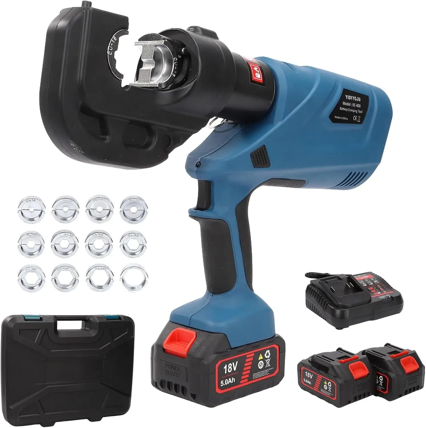 Hydraulic Crimping Tool 12TON Battery Powered 120KN 21V Lithium-Ion 360° Rotating Head for Confined Spaces 3-6 Sec Fast Crimping
