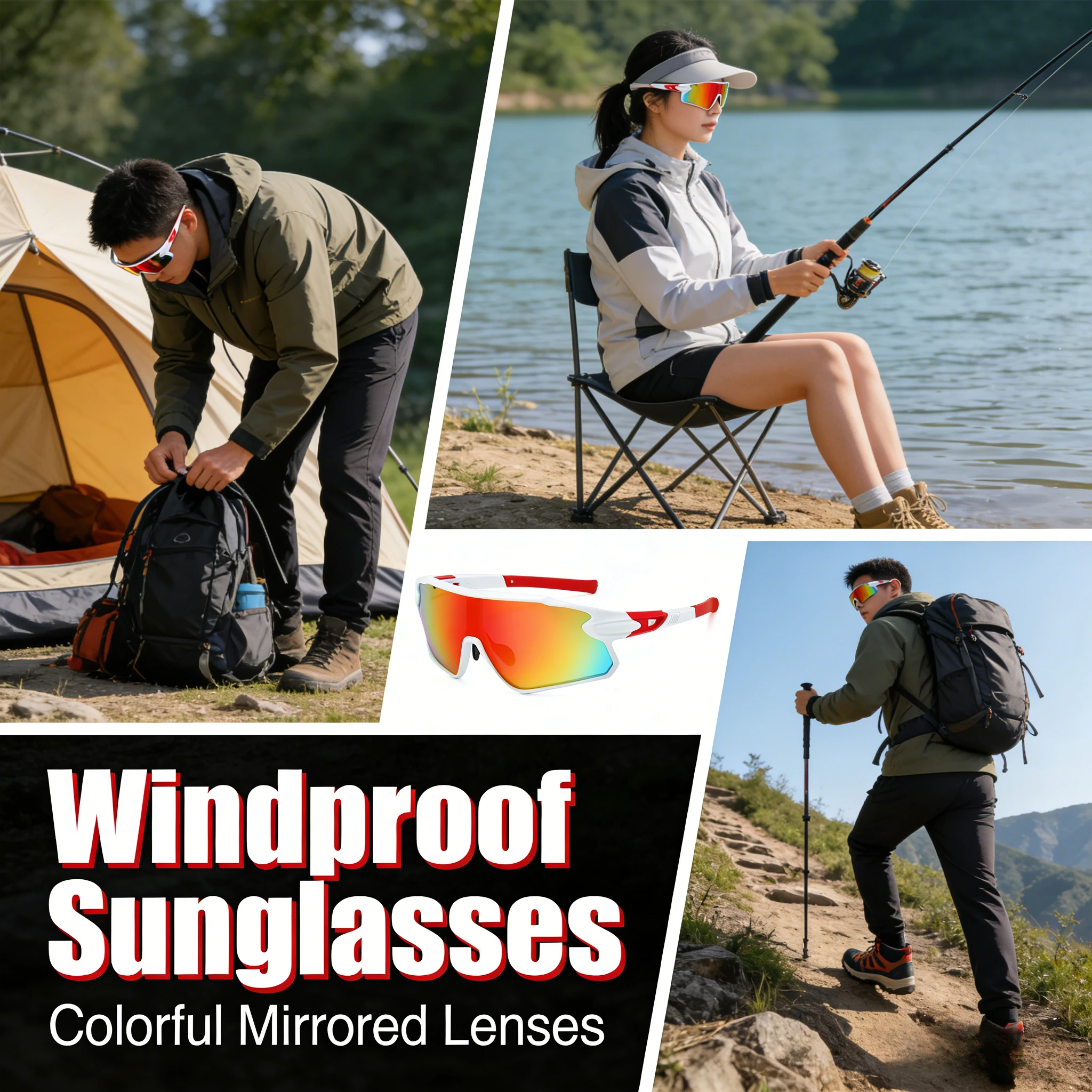 

Unisex Windproof Cycling Sunglasses - Mirrored Colorful Lenses for Camping, Fishing & Outdoor Sports