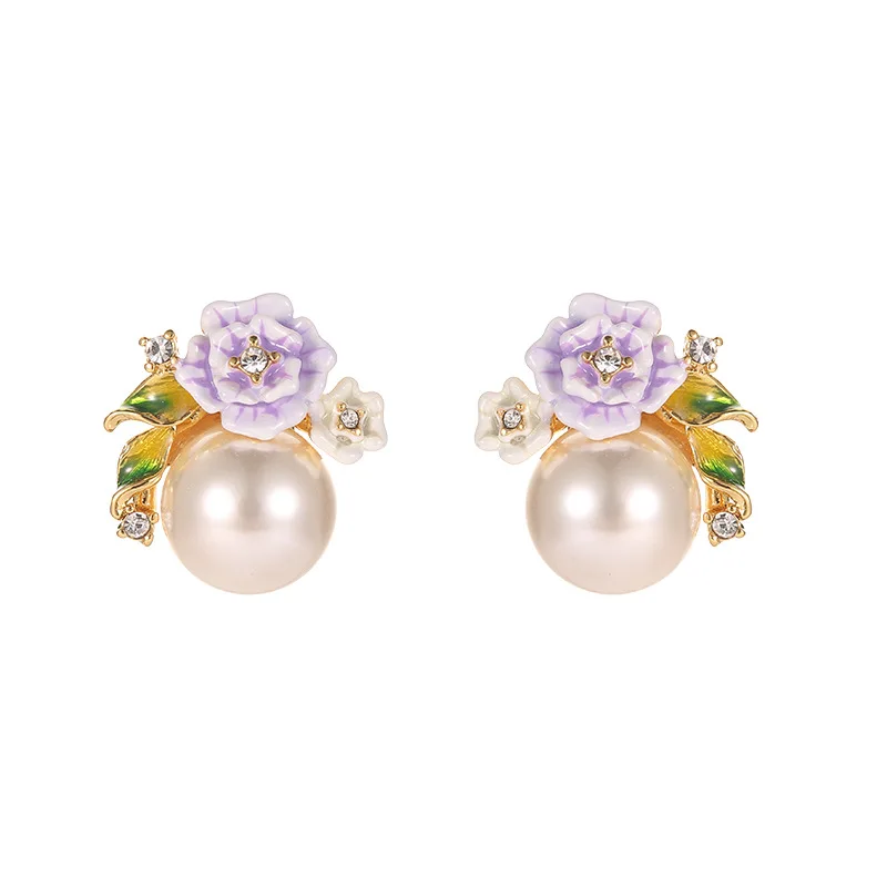 

ArLea Elegant Pearl Earrings Hand Enamel Wild Rose Earrings Original Design of Enamel Flower Earring Temperament Luxury Jewelry