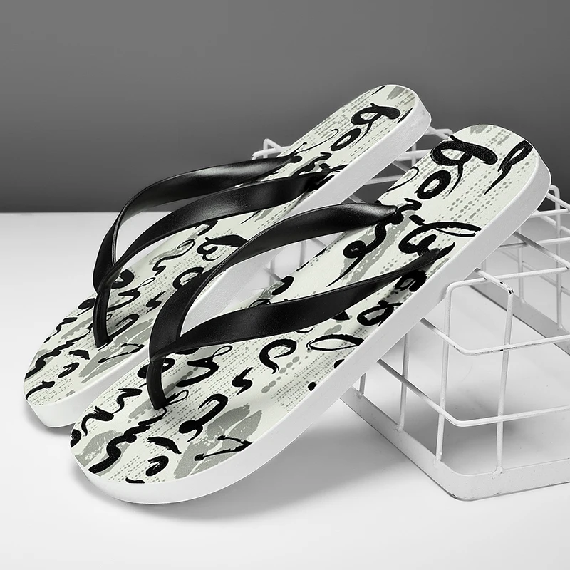 

Trendy Flip Flops Men Non-slip Soft Sole Clip Foot-slip Fashionable Versatile Beach Sand Slides Chinese Painting Style Flip Flop