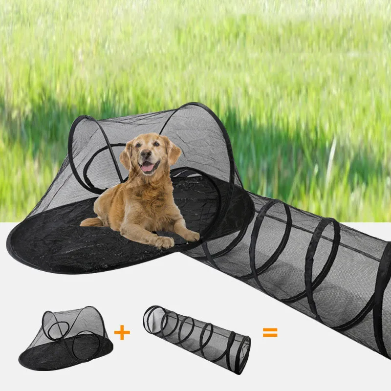 

Collapsible Cat Tent With Tunnel Breathable Mesh Outdoor Enclosure Cat Tunnel Pet Tent Nest Foldable Cat Toy For Cat Indoor Pets