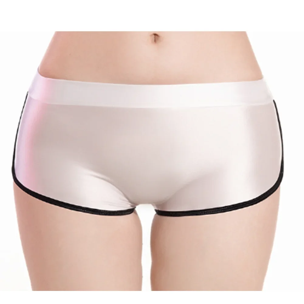 Women Shorts Smooth Seamless Briefs Shiny Glossy Panties High Stretchy Underwear Low Waist Underpants Solid Color Knickers