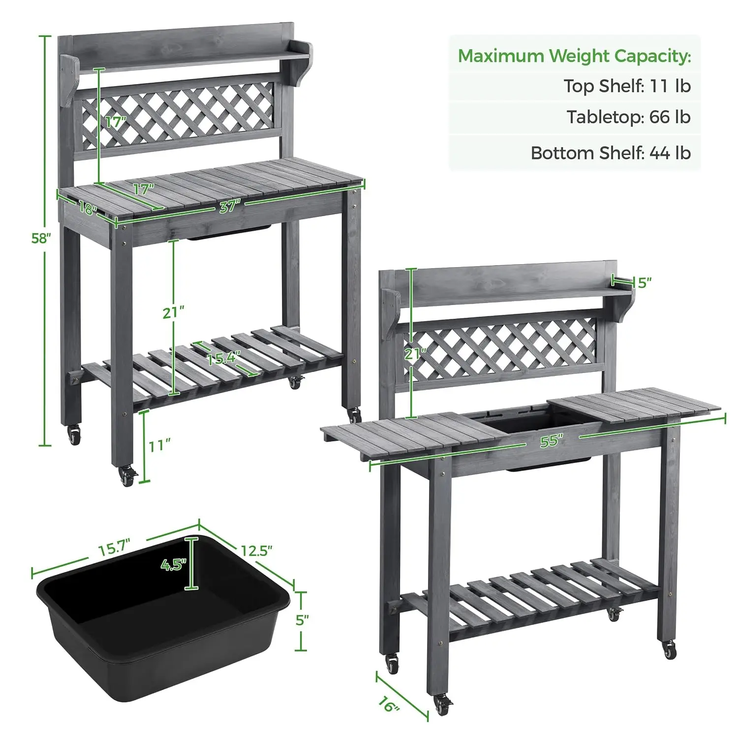 Outdoor Potting Bench with Sink, Garden Table, Lower Shelf,Gray