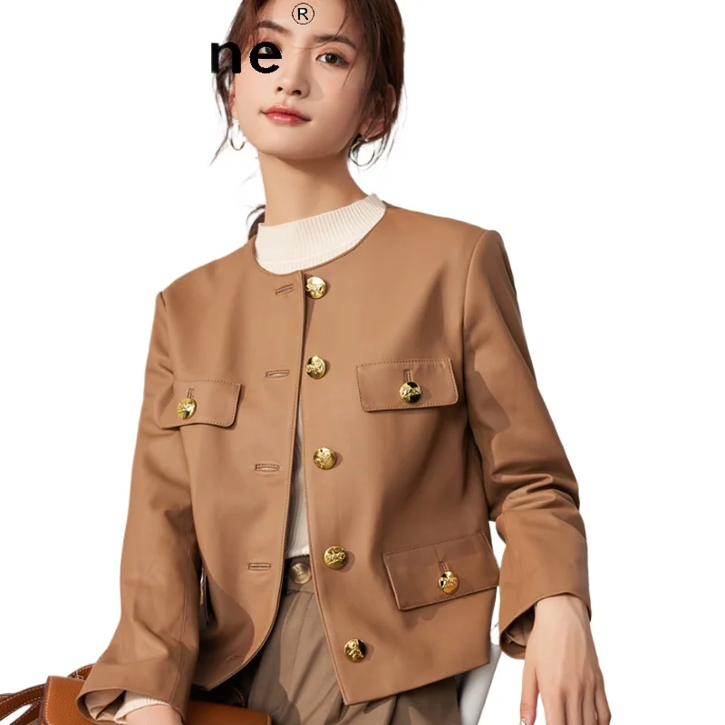 Tajiyane Real Leather Jacket for Women 2024 Spring Autumn Short Round Neck Fashion Versatile Genuine Sheepskin Coat Chaquetas