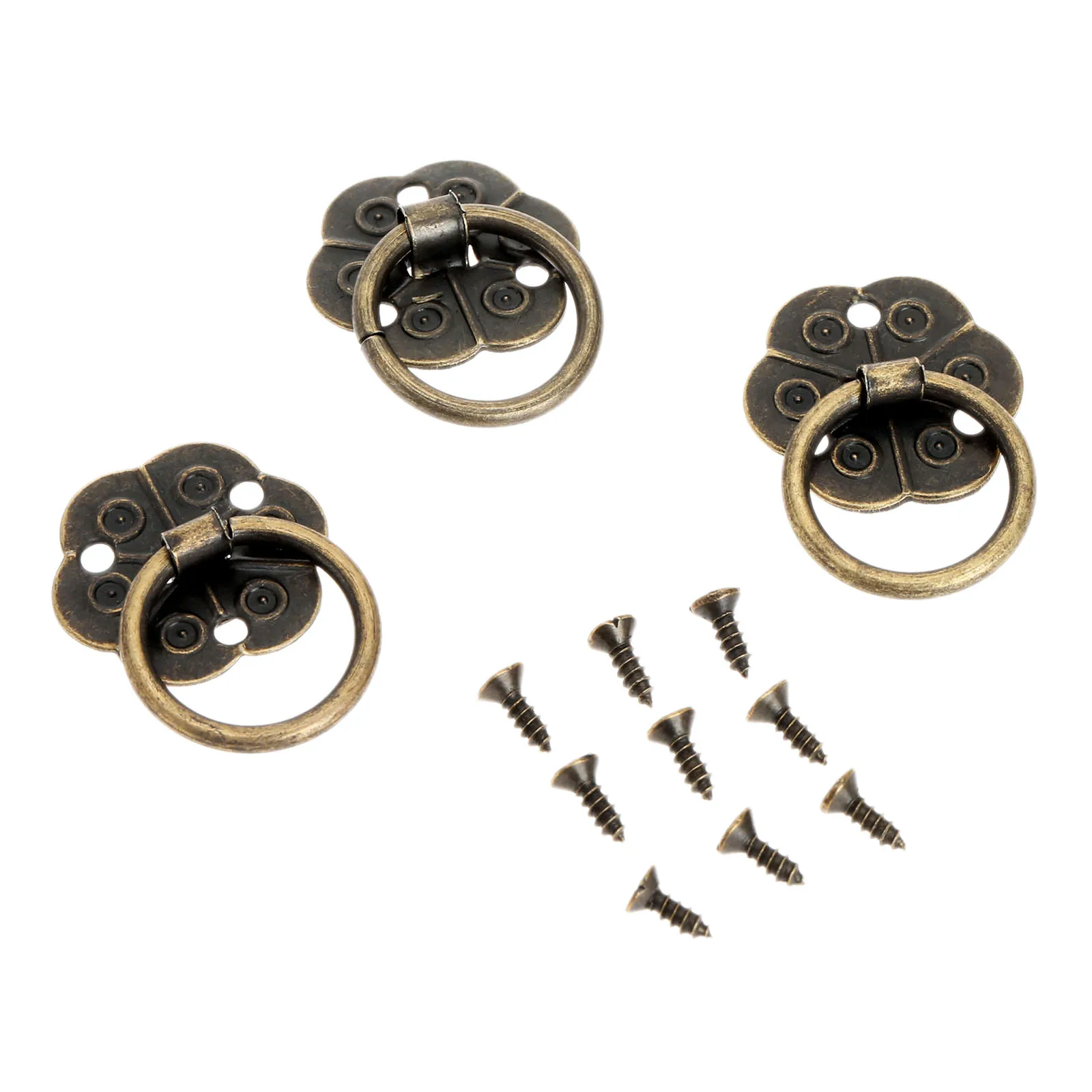 12Pcs Antique Brass Drawer Ring Pull Vintage Decorative Handle with Screw for Furniture Cabinet Cupboard Dresser Wooden Case Box