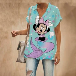 Summer New Disney Brand Mickey and Minnie Anime 3D Printed Short Sleeve Shirt Harajuku Style Cute Casual Top y2k