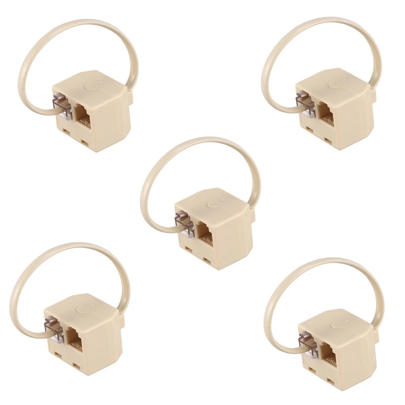 N75R-5X RJ11 6P4C 2 Way Outlet Telephone Jack Line Splitter Adapter Beige