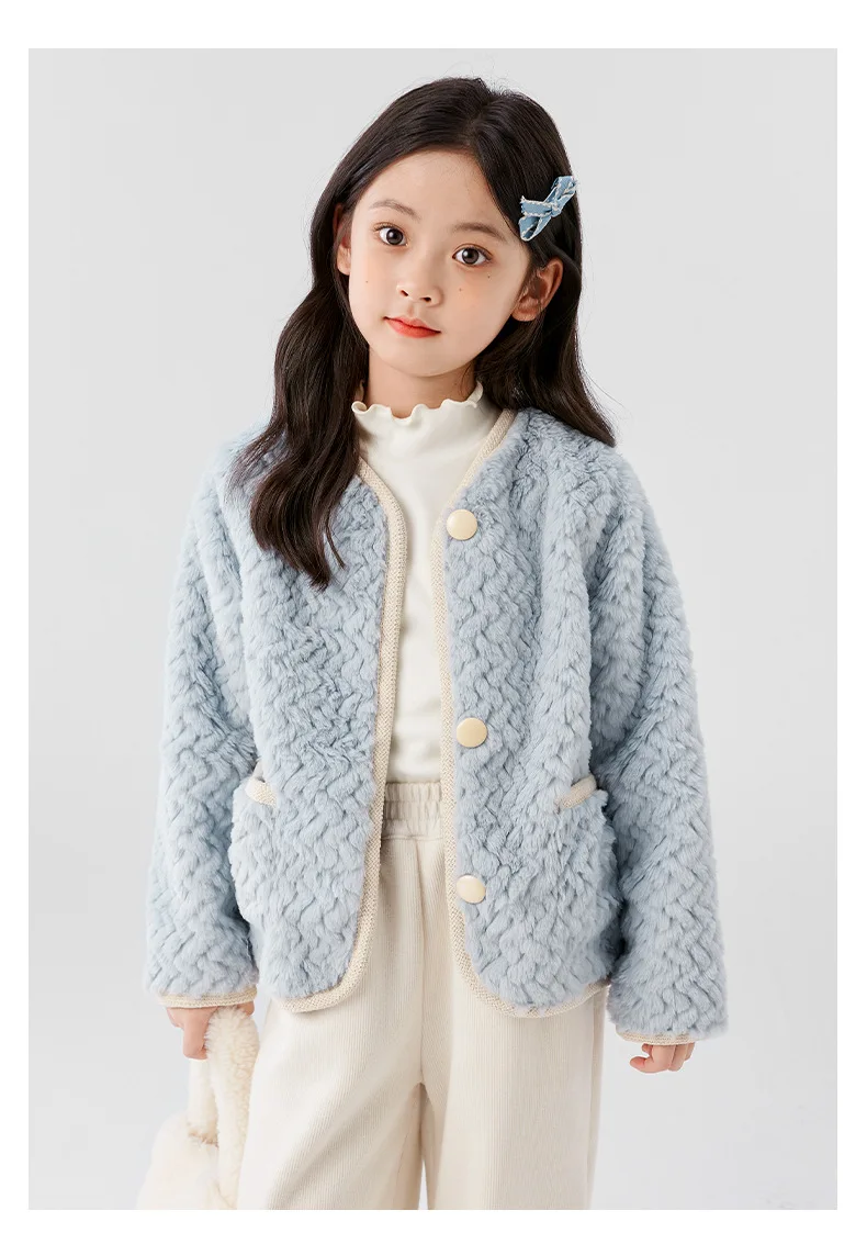 

Плюшевая куртка для девочек, осень-зима 2024, новый детский милый топ, утепленная замшевая хлопковая одежда