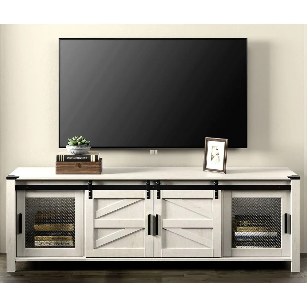 

Farmhouse TV Stand for 75 inch TV, 70" Wood Sliding Barn Door Media TV Console Table with Storage Shelf, Entertainment Center f