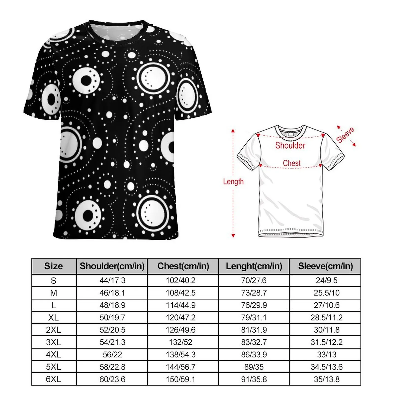 Male Black White Dot Swirls T Shirt  Fashion T Shirts Short Sleeve Pattern Tops Cheap Summer Aesthetic Oversized Clothes
