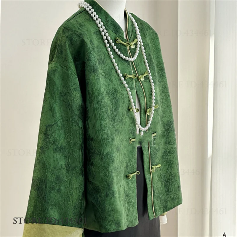 Vintage Jacquard Female Tang Style Clothes Jacket Traditional Chinese Costume New Chinese Style Buckle Coat Top Loose Outwear