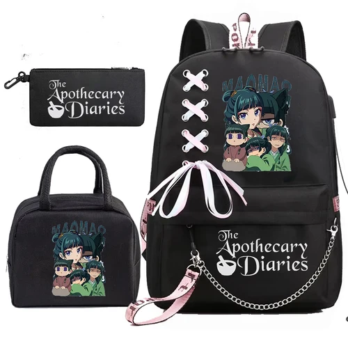 Imagen 2 del producto Mochila escolar Mochila estudiante adolescente Mochila The Apothecary Diaries Maomao Anime Bookbag con bolsas de almuerzo portátiles 3 piezas