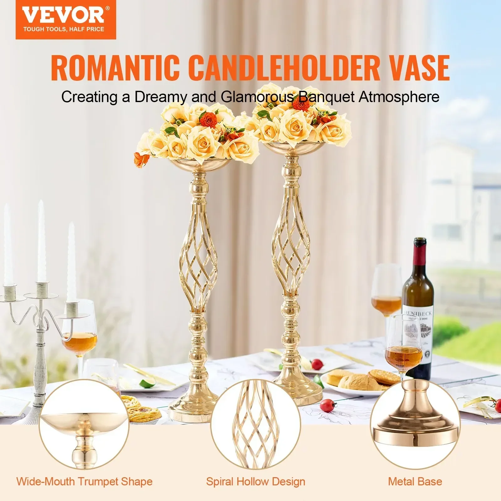 VEVOR Metal Gold Wedding Vases 20PCS Flower Vases Height 58cm/22.83inches Table Flower Rack Wedding/Party Decoration
