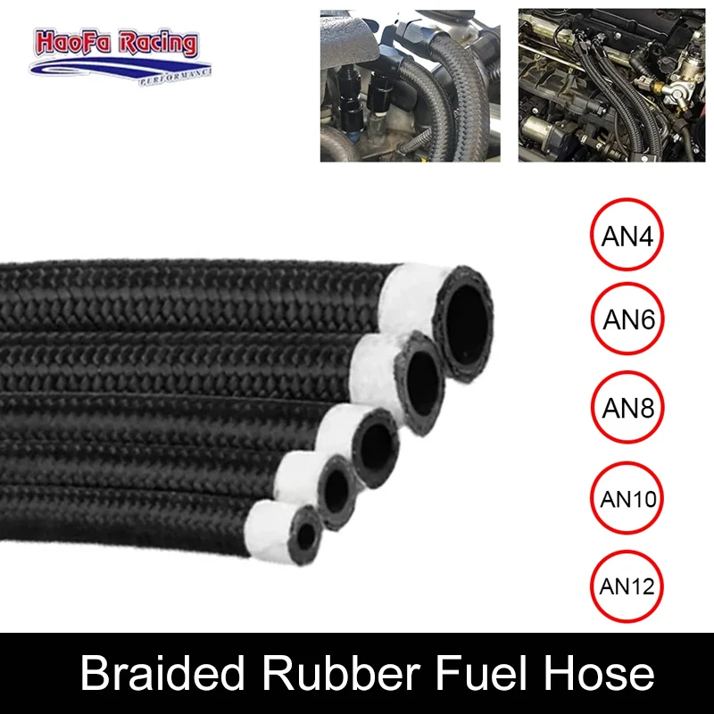 

1M 3M 5M Fuel Hose Oil Gas Line Cooler Hose Line Pipe Tube Nylon Stainless Steel Braided CPE Rubber Black AN4 AN6 AN8 AN10 AN12