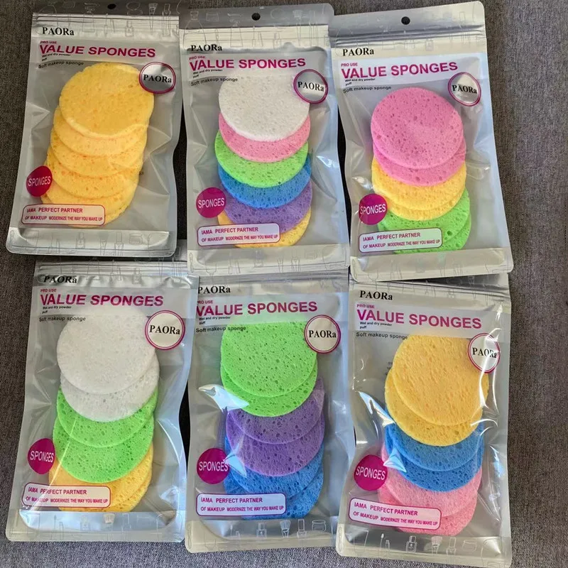 2/4/5/6pc 7/8/9cm rosto redondo removedor de maquiagem ferramenta natural polpa de madeira esponja celulose compressa cosméticos puff esponja de lavagem facial
