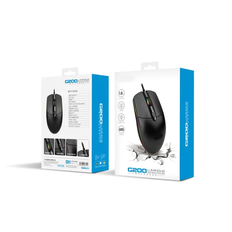 Shyrrik G200 USB Wired 4 Grades DPI 800-1200-1600-2400 3 Buttons Home Office Competitive Mouse /180cm Cable ABS LED Gaming Mouse