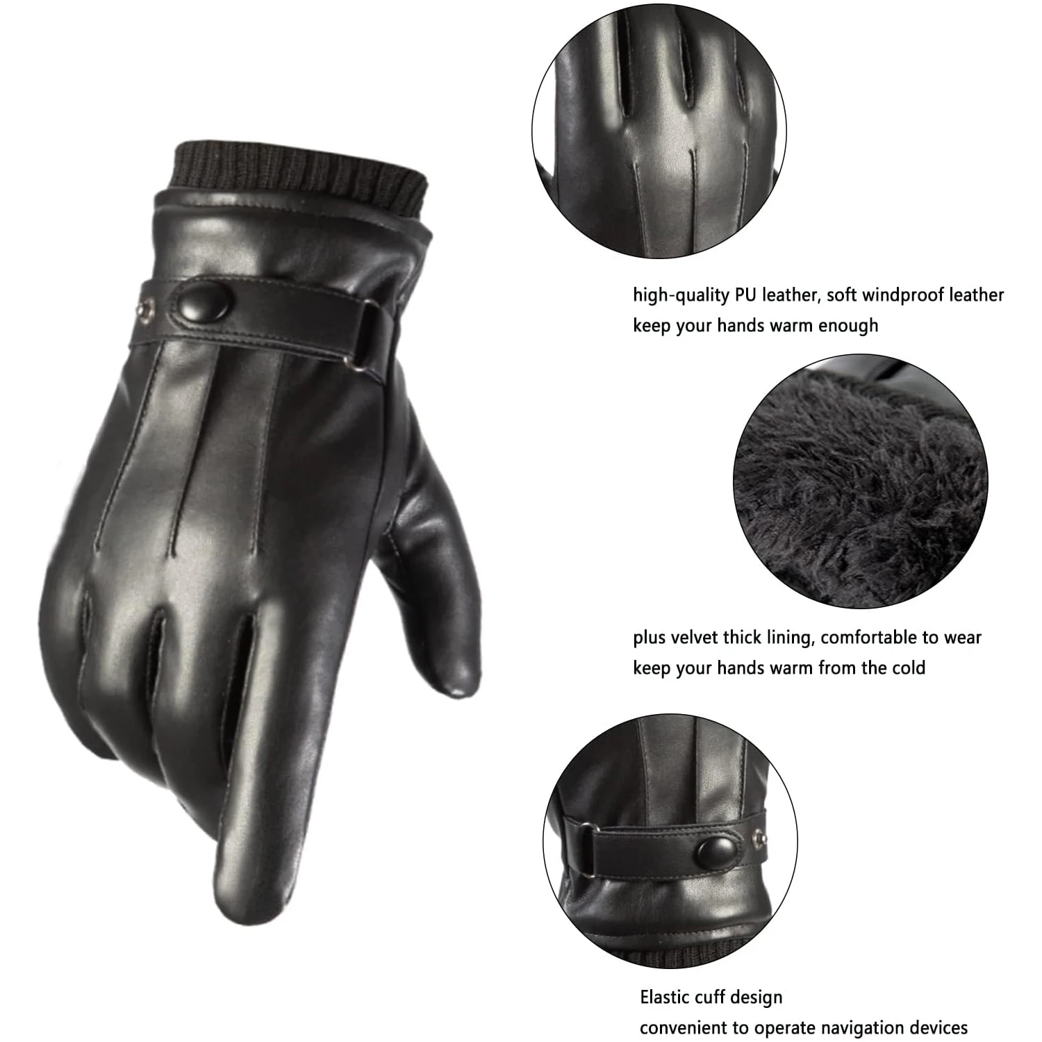 قفازات شتوية دافئة ومقاومة للماء من الجلد للرجال بطانة من الكشمير مقاومة للرياح في الهواء الطلق لركوب الدراجات النارية قفازات سميكة تعمل باللمس