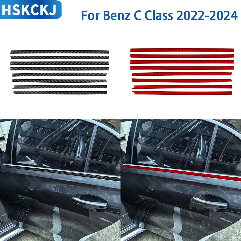 

For Mercedes Benz C Class 2022-2024 Accessories Real Soft Carbon Fiber Door Window Side Bottom Sill Cover Trim Sticker