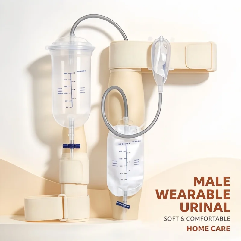 Male External Catheter Urinal, Soft Silicone Wearable Urine Collector for Elderly Standing Walking