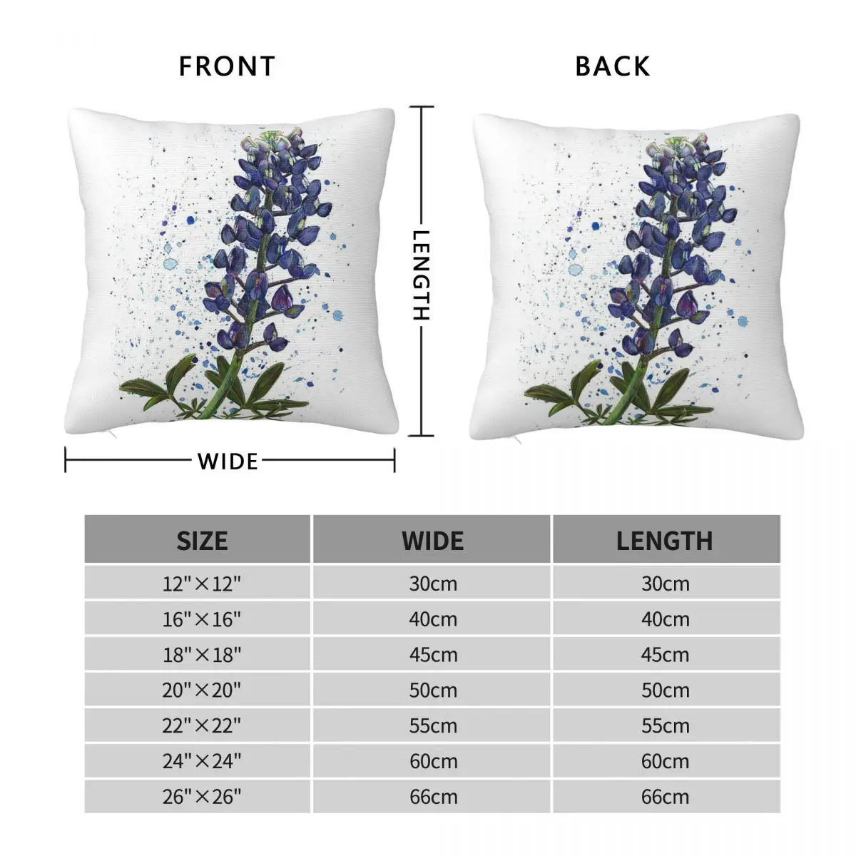 Texas Bluebonnet Wildflower Pillowcase Polyester Linen Velvet Printed Zip Decorative Pillow Case Car Cushion Cover