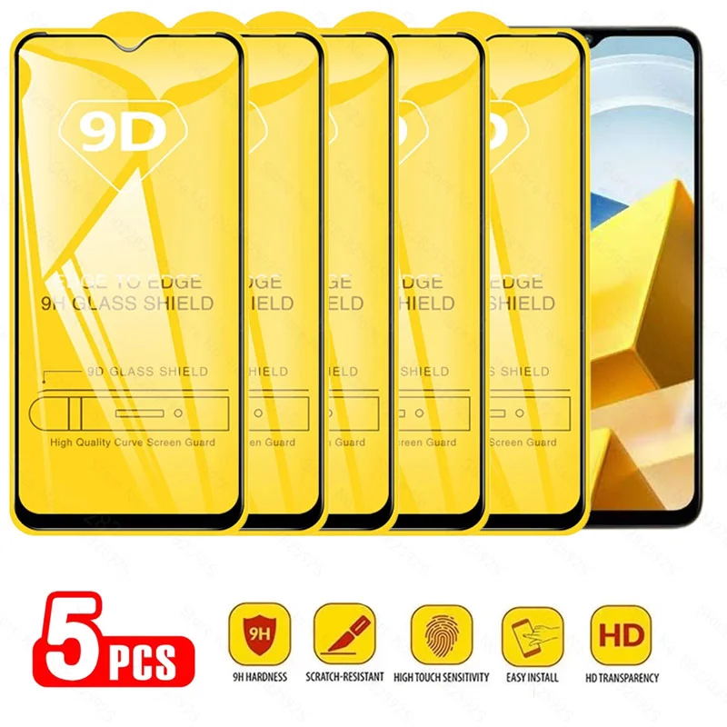 5PCS 9D Screen Protector For POCO M5 M5S Poco F2 F3 M3 M4 Pro Tempered Glass for POCO X3 NFC F4 GT C40 5G X5 Film