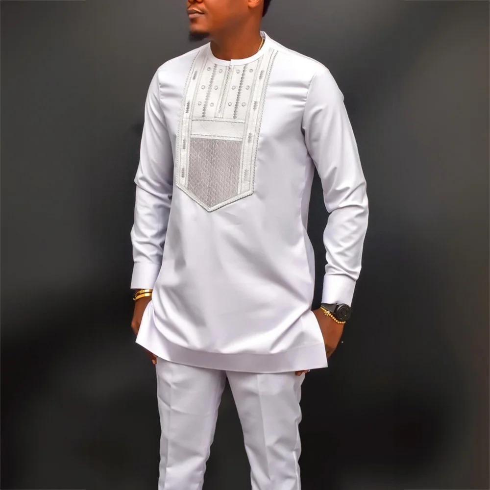New In Summer 2pcs Kaftan African Men\'s Designer Clothing Elegant Suits For Male Pant Set Abaya Traditional Outfit Dashiki Style