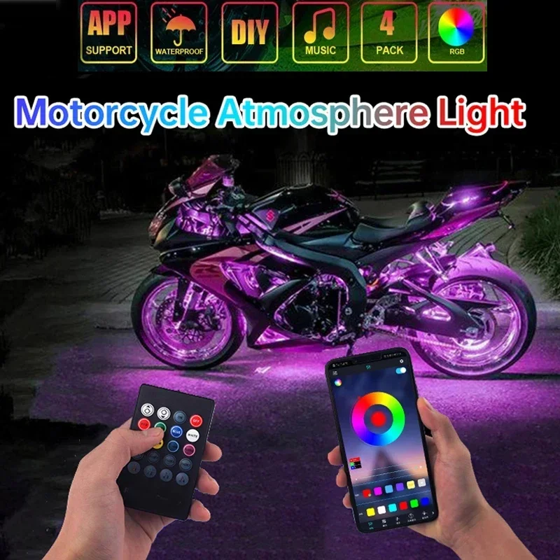 RGB APP LED Remote Control Flexible Waterproof Sound Control 12V Motorcycle Decorative Light Bar Car Atmosphere Footlight