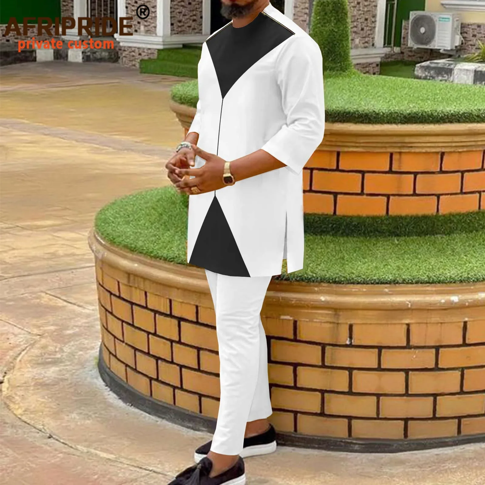 

African Clothes for Men Traditional Zip Blazer and Pants 2 Piece Set Long Sleeve Plus Size Casual Tracksuit Outfits A2216008