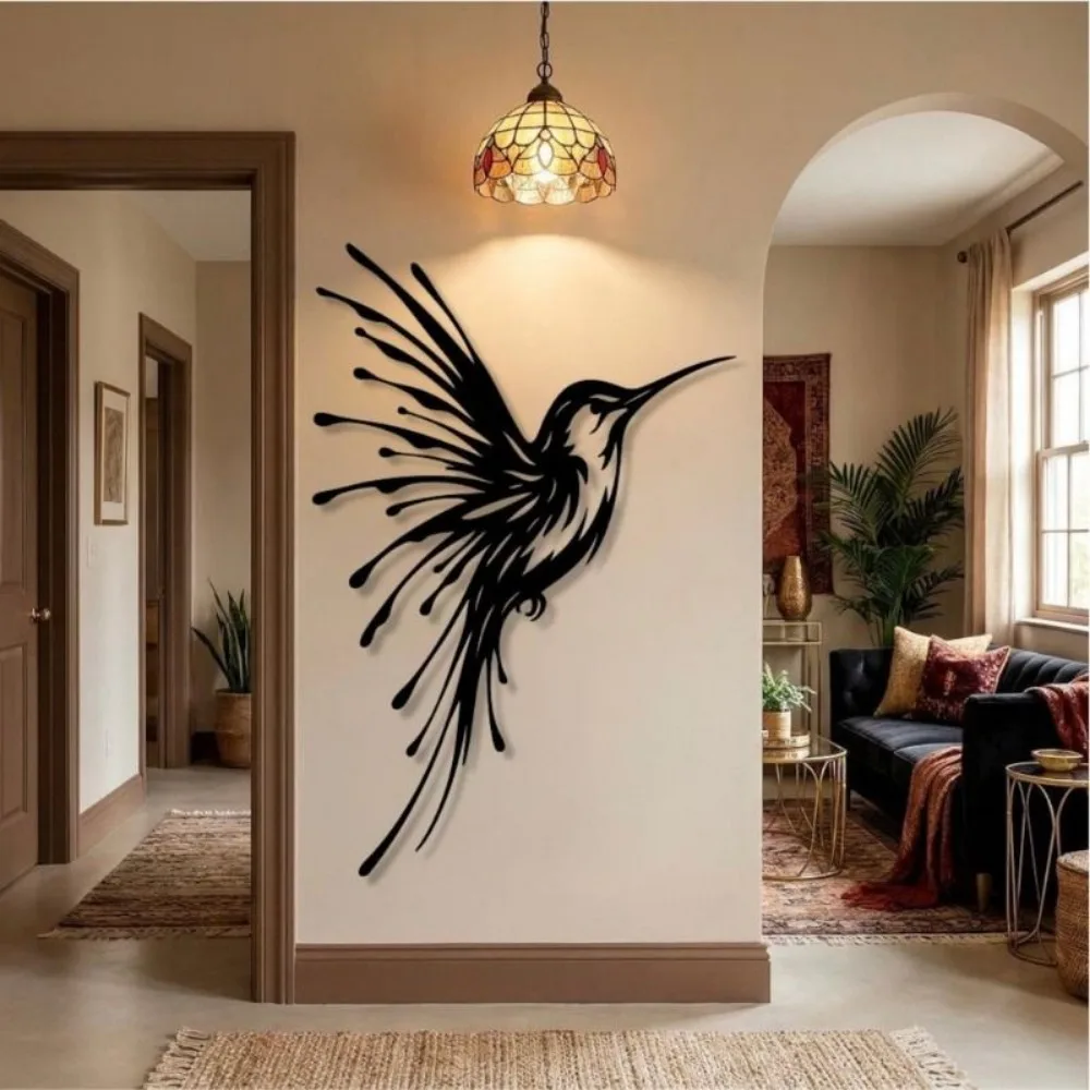 CIFBUY Metal Wall Art Hummingbird Sculpture Iron Bird Decor Indoor Outdoor Hanging Ornament