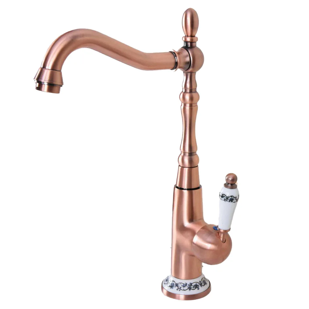 Imagem -03 - Red Copper Cerâmica Single Lever Handle Hot And Cold Mixer Tap 360 Rotation Deck Mount Banheiro Bacia Torneira da Pia Tnf624