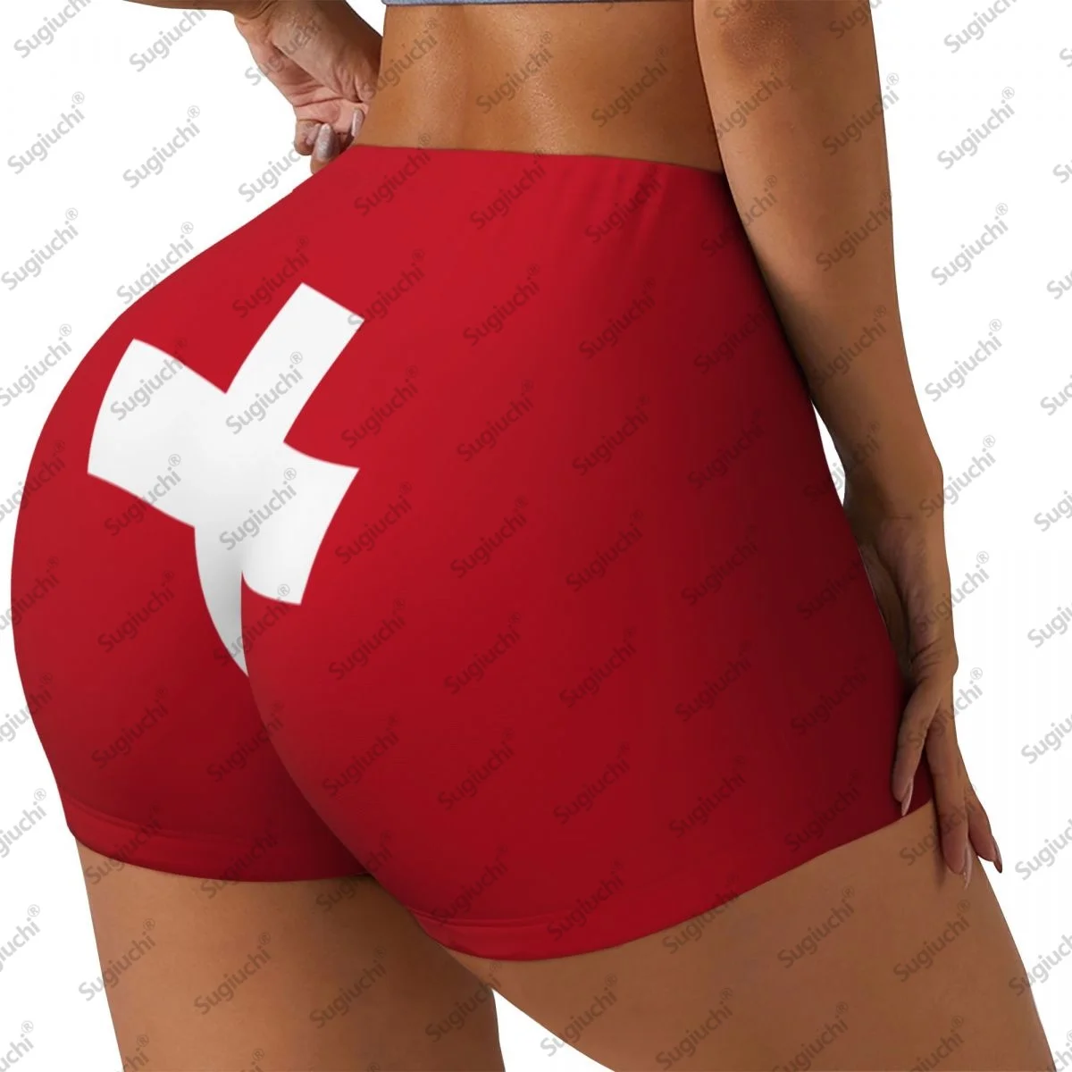 2026 スイス国旗ヨガショーツ女性用ワークアウトスクランチバットリフティングハイウエストジムランニングショートパンツ