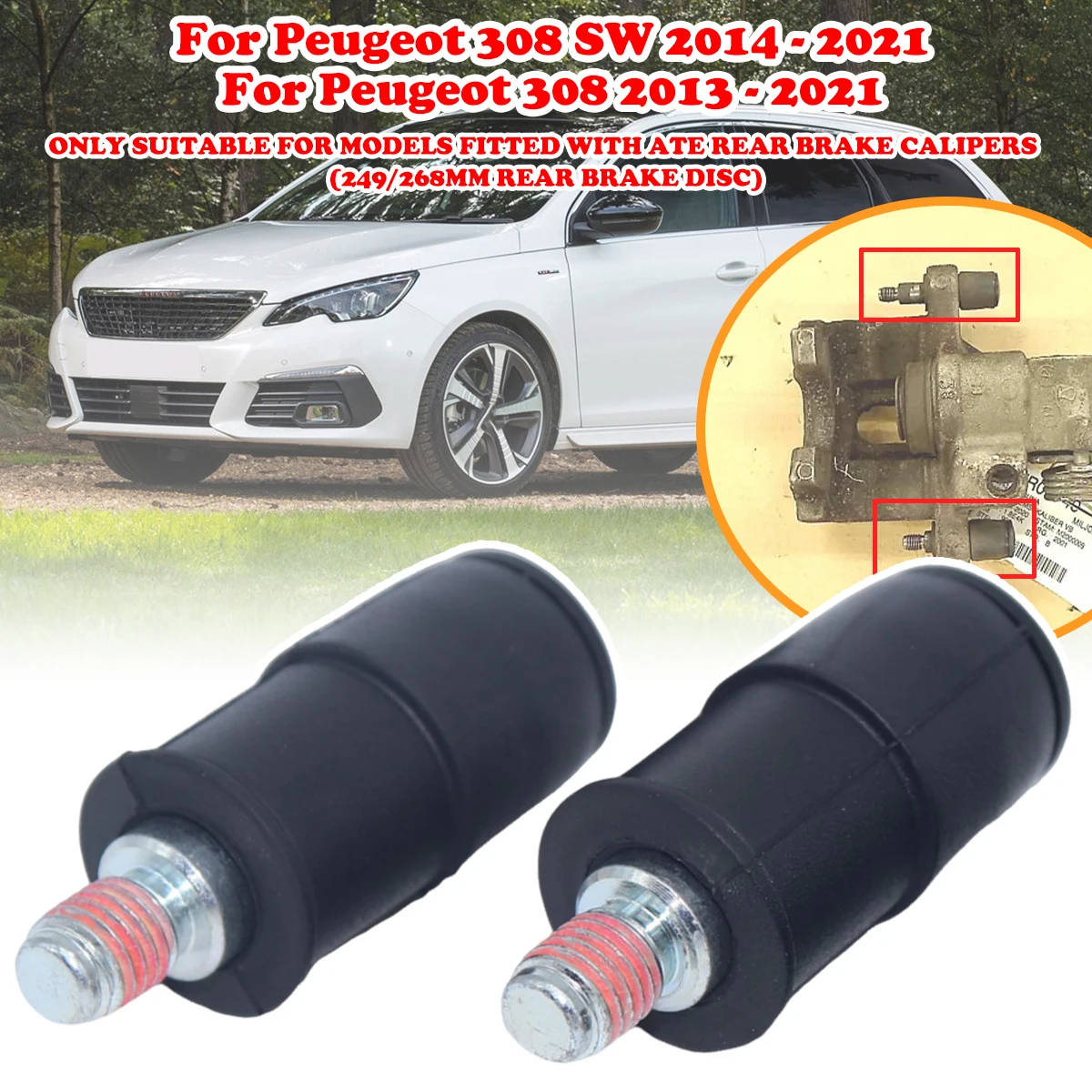 

For Peugeot 308 SW 2014 2015 - 2021 Rear Brake Caliper Slider Guide Pins Bolt Kit Left Right Disc Housing Bellows Sleeve Bushing