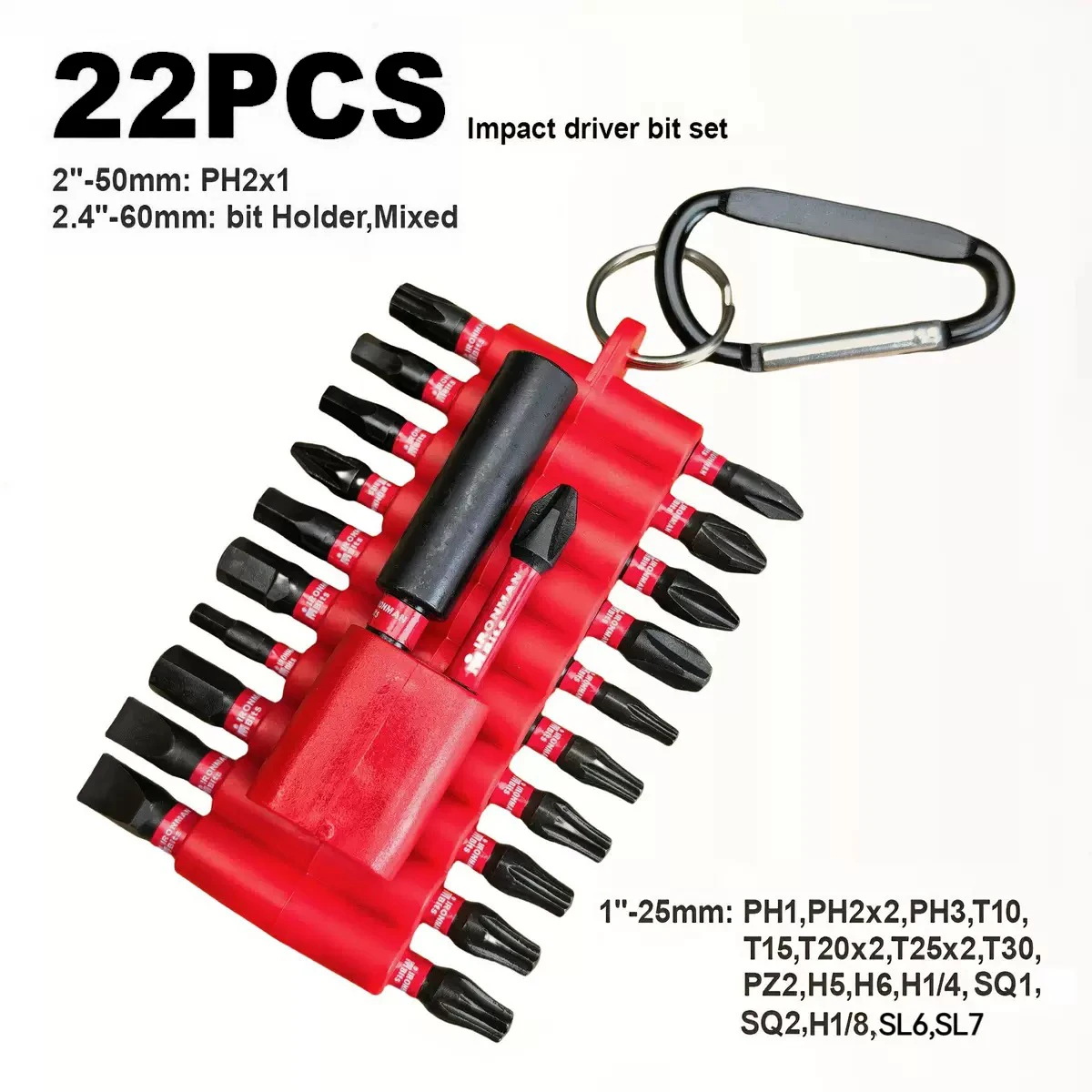 Geinxurn 22-teiliges Schlagschrauber-Bit-Set mit Organizer-Hülse, magnetischen Multi-Driver-Bits aus S2-Stahl und 1 x Bithalter